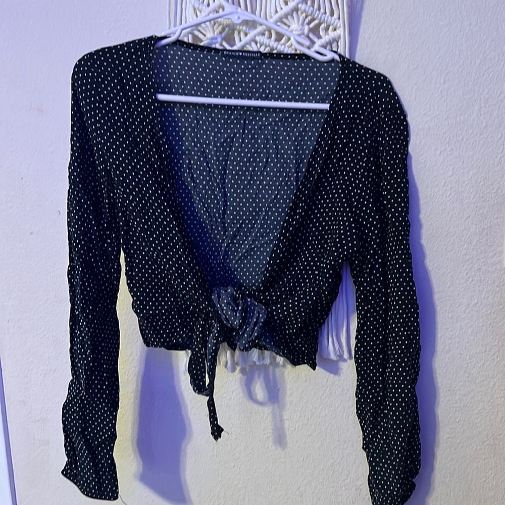 tie front blouse from brandy mellville black with white polka dots